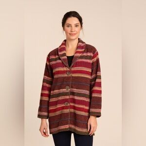 Cedar Canyon 100% Cotton Southwestern Striped Button Front Jacket – Women’s 1X